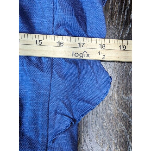 NWOT Belle Kim Gravel Slub Knit Double Ruffle V-Neck Top Indigo Sz M 229 - Picture 5 of 8